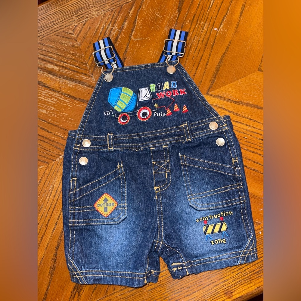 Sonoma Navy Denim Road Work Overalls with Striped Straps